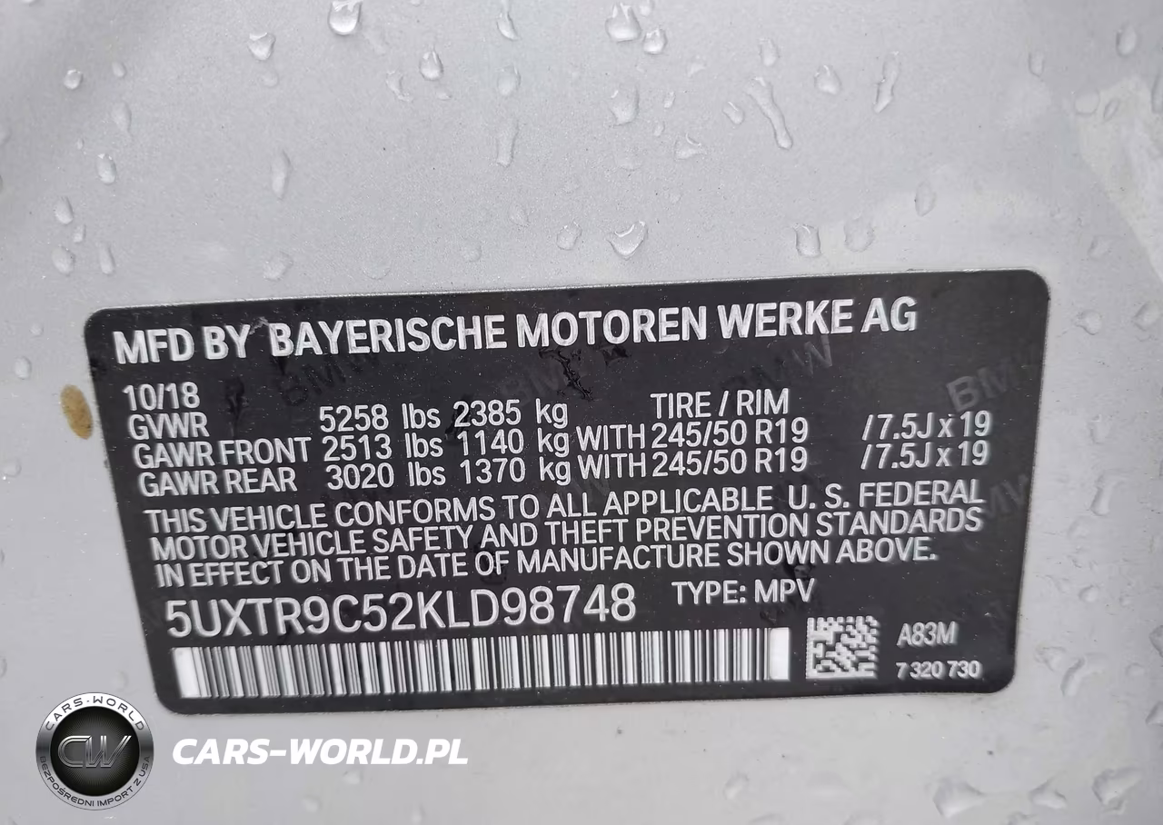 2019 BMW X3 xDrive30I VIN:5UXTR9C52KLD98748 - 9