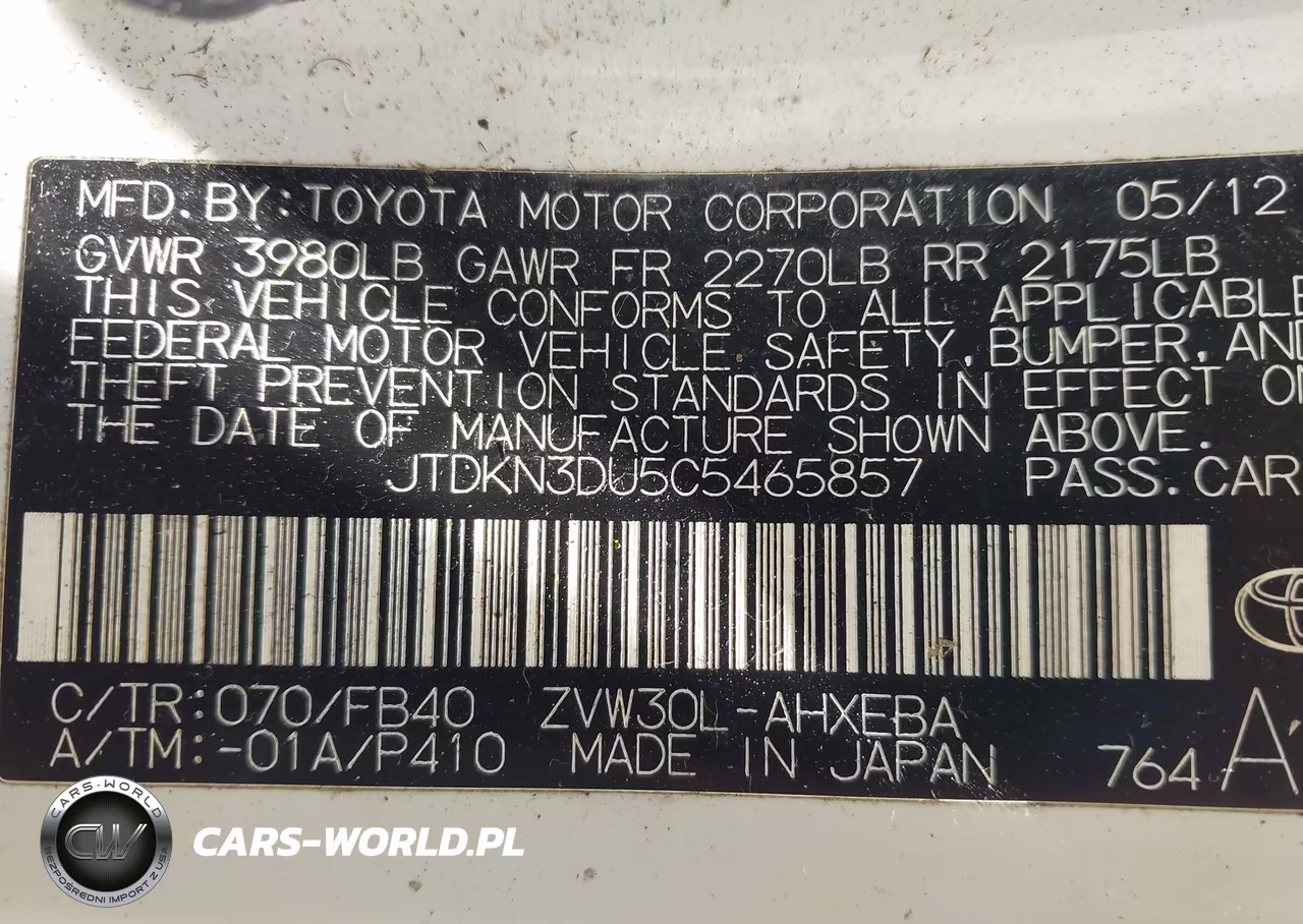 2012 Toyota Prius Two VIN:JTDKN3DU5C5465857 - 9