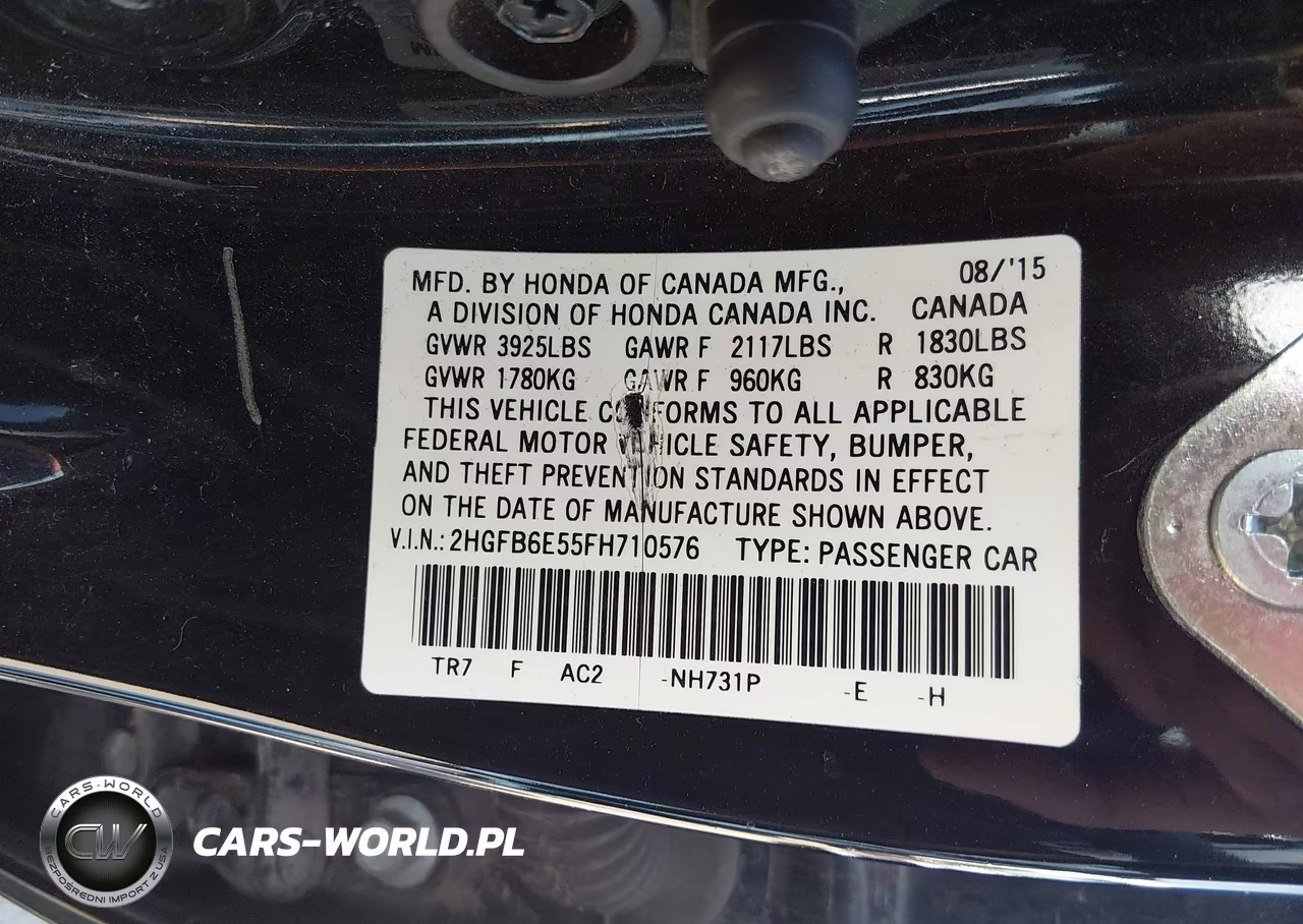 2015 Honda Civic Si VIN:2HGFB6E55FH710576 - 9