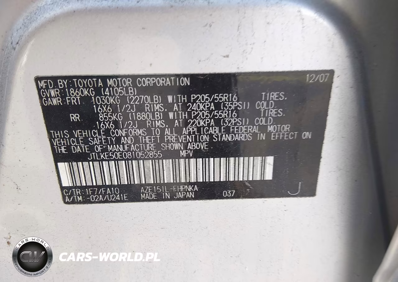 SCION XB VIN:JTLKE50E081052855 - 9