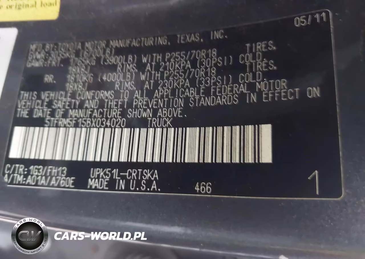 2011 Toyota Tundra Grade 4.6L V8 VIN:5TFRM5F15BX034020 - 9