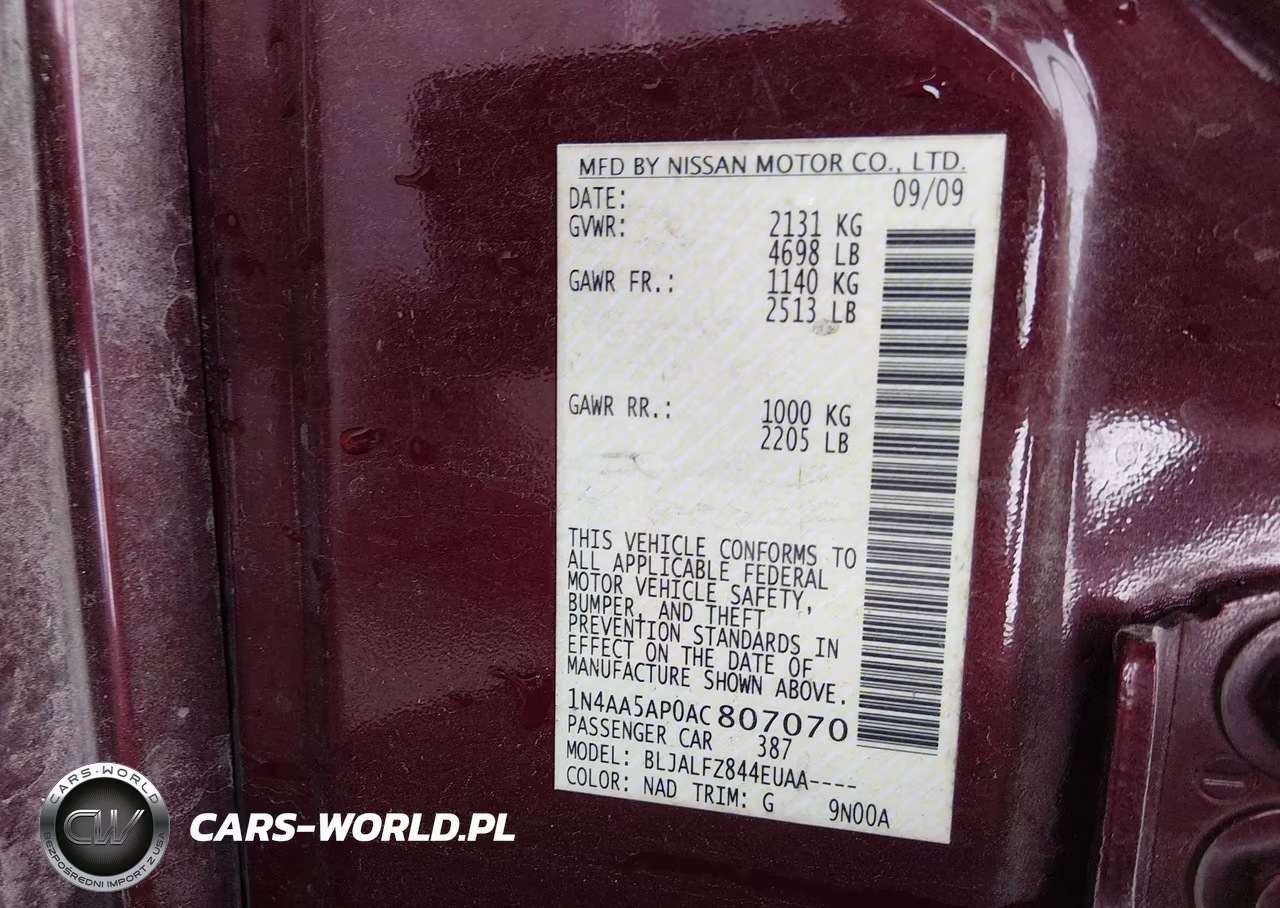 2010 Nissan Maxima 3.5 Sv VIN:1N4AA5AP0AC807070 - 9