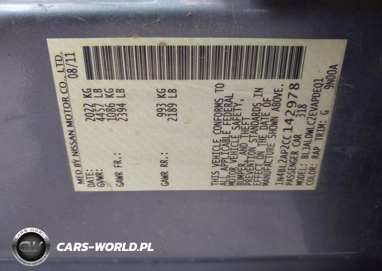 2012 Nissan Altima 3.5 Sr VIN:1N4BL2AP2CC142978 - 9