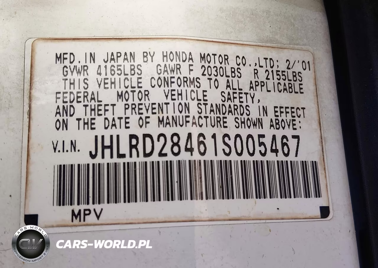 2001 Honda Cr-V Lx VIN:JHLRD28461S005467 - 9