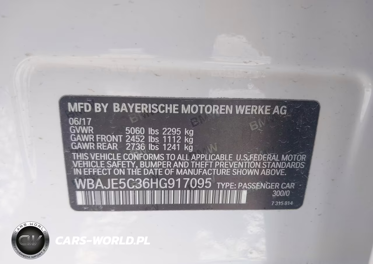 2017 BMW 540I VIN:WBAJE5C36HG917095 - 9