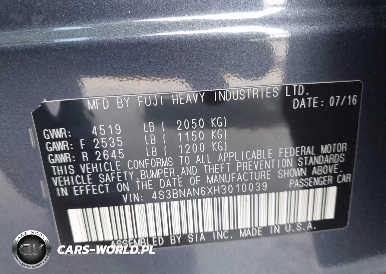 2017 Subaru Legacy 2.5I Limited VIN:4S3BNAN6XH3010039 - 9