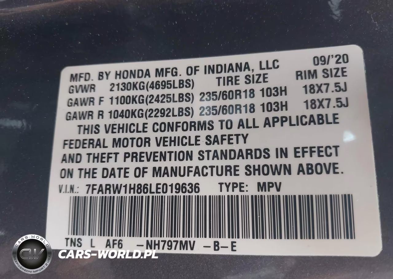 2020 Honda Cr-V 2Wd Ex-L VIN:7FARW1H86LE019636 - 9