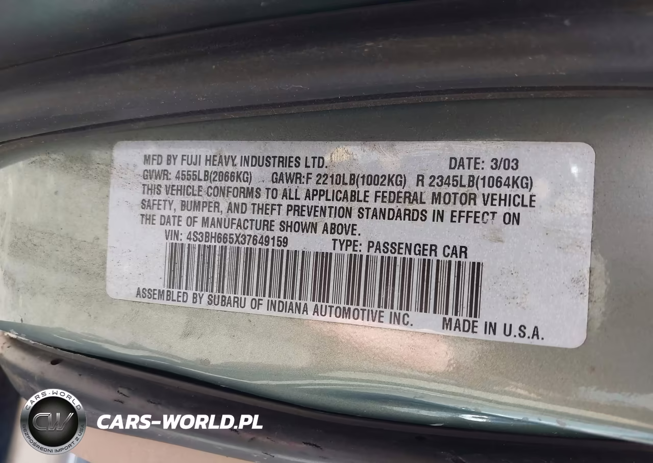 2003 Subaru Outback VIN:4S3BH665X37649159 - 9