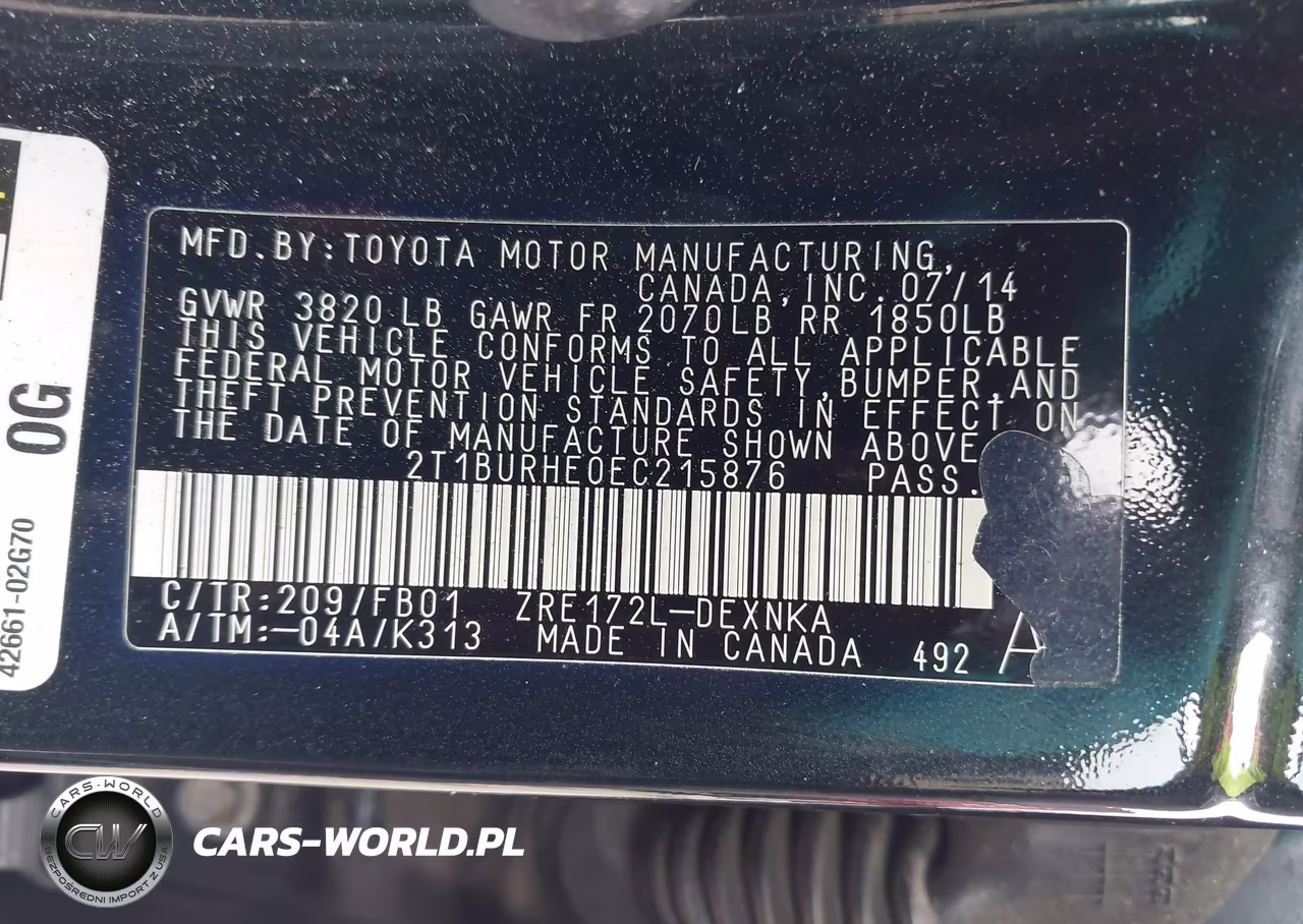2014 Toyota Corolla Le VIN:2T1BURHE0EC215876 - 9