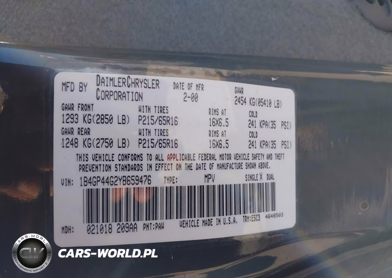 2000 Dodge Grand Caravan Se VIN:1B4GP44G2YB659476 - 9