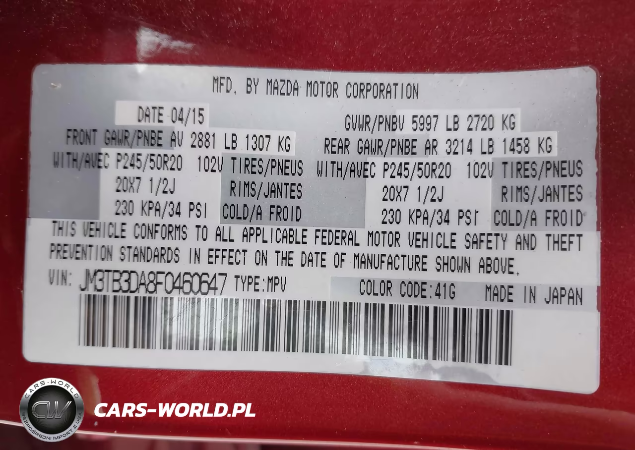 2015 Mazda Cx-9 Grand Touring VIN:JM3TB3DA8F0460647 - 9
