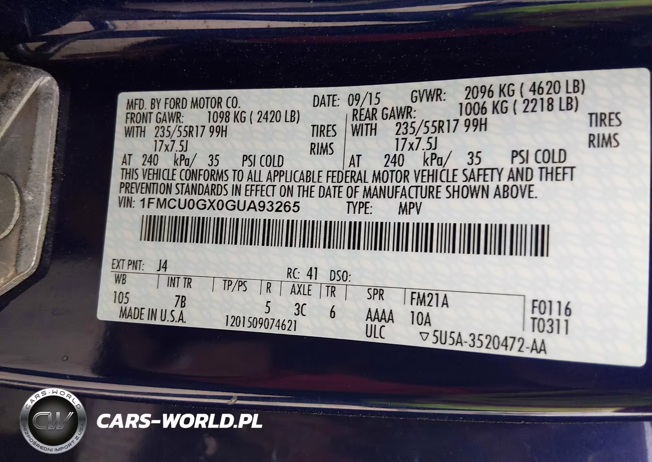 2016 Ford Escape Se VIN:1FMCU0GX0GUA93265 - 9