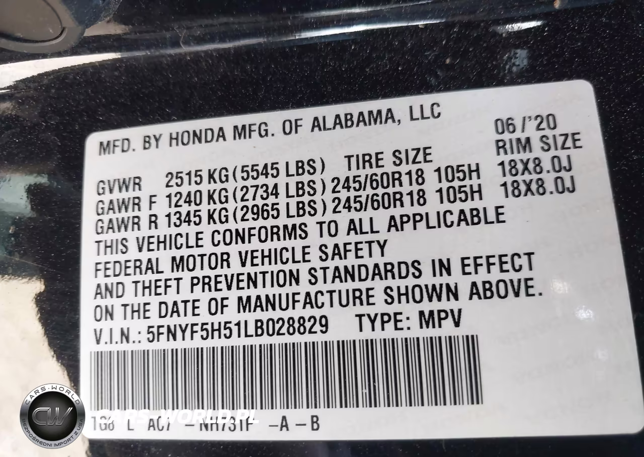 2020 Honda Pilot 2Wd Ex-L VIN:5FNYF5H51LB028829 - 9