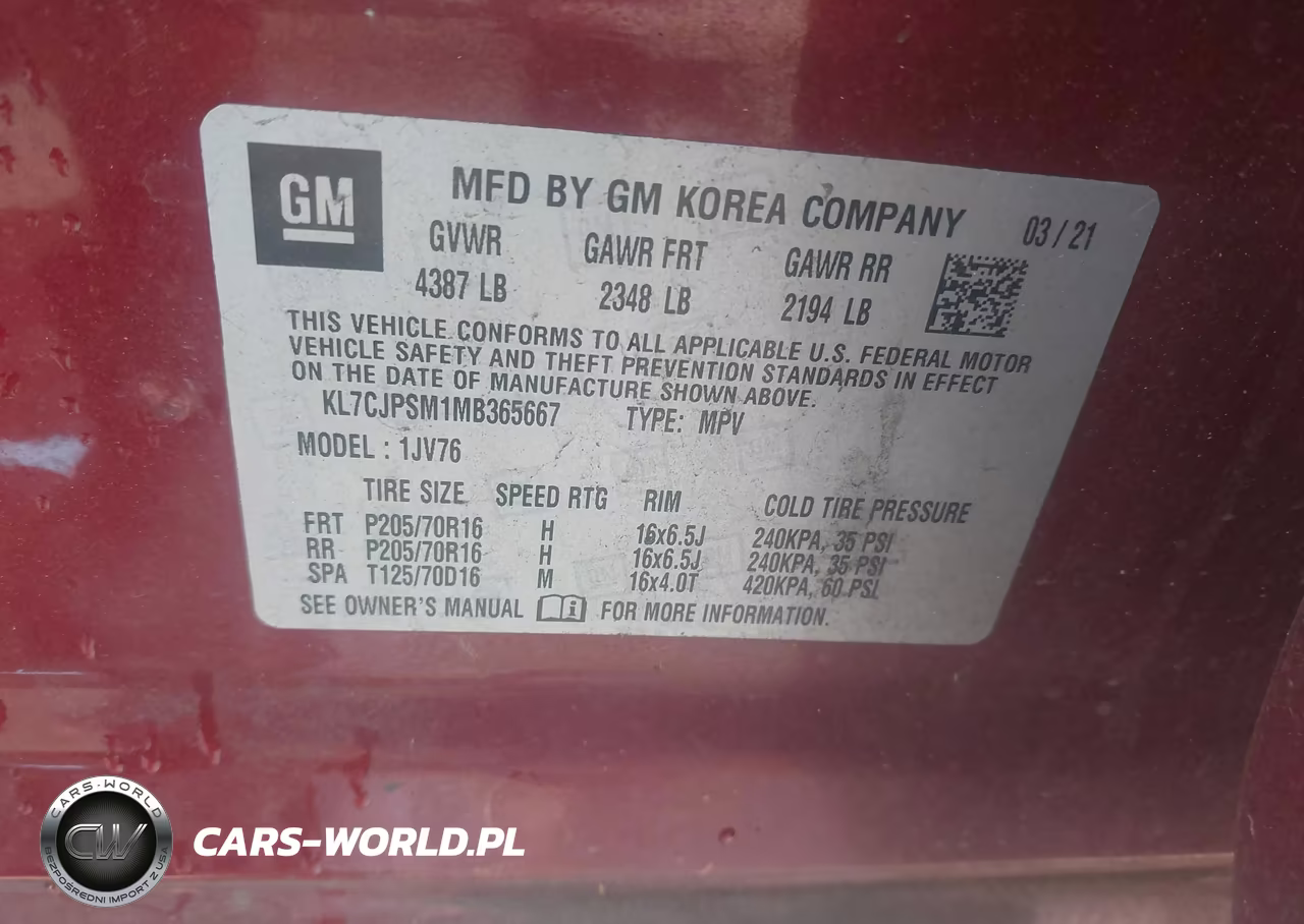 2021 Chevrolet Trax Awd Lt VIN:KL7CJPSM1MB365667 - 9