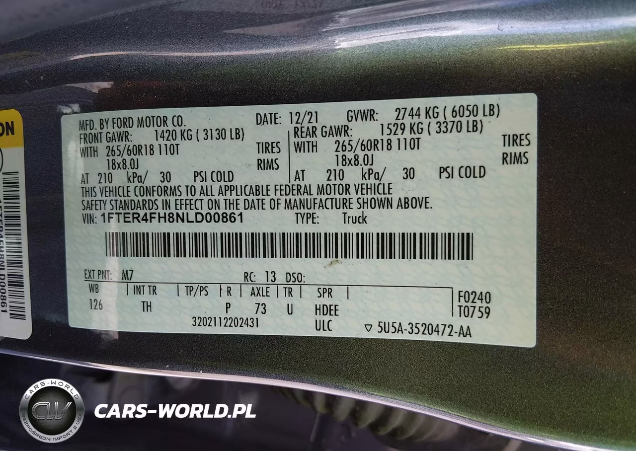 2022 Ford Ranger Xlt VIN:1FTER4FH8NLD00861 - 9