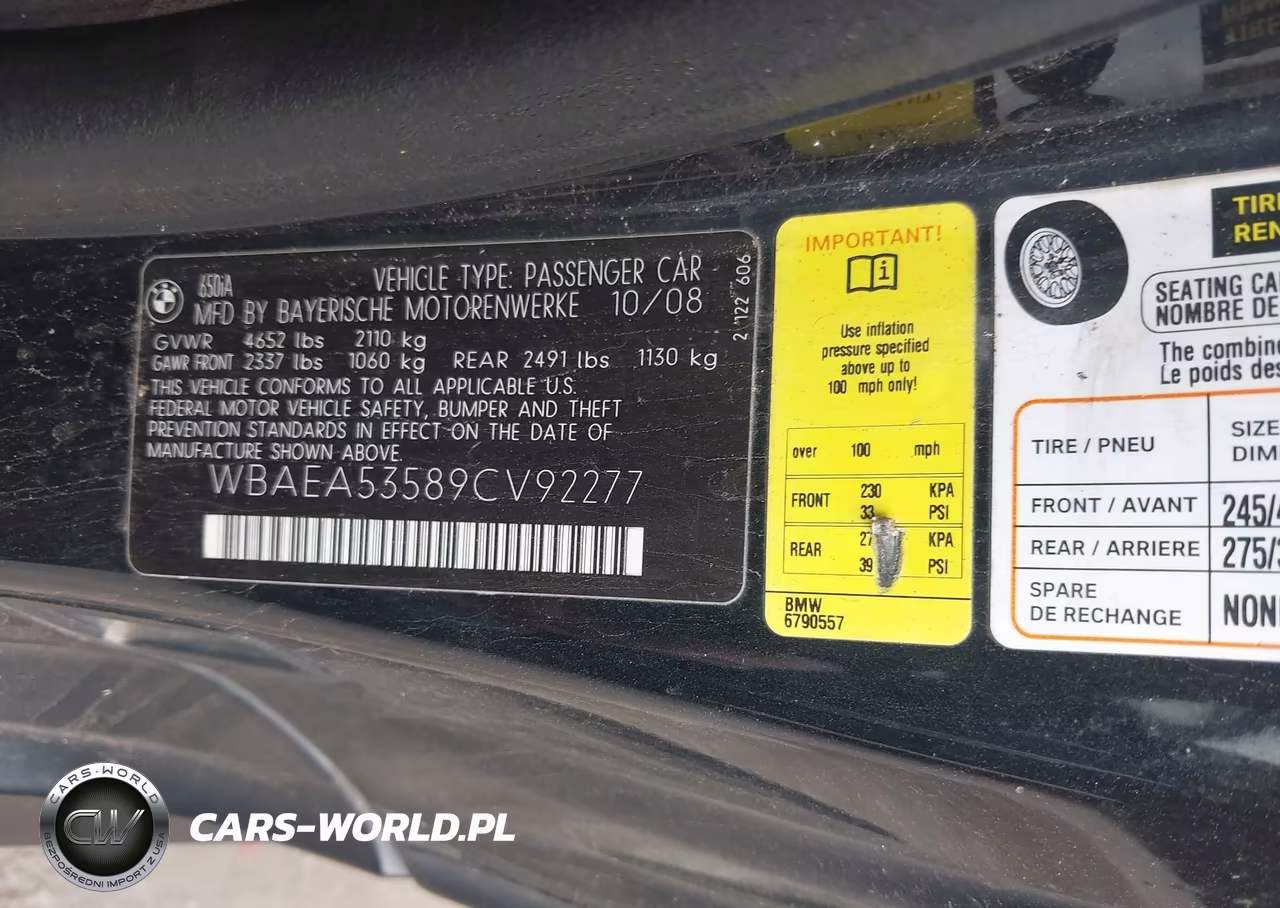 2009 BMW 650I VIN:WBAEA53589CV92277 - 9