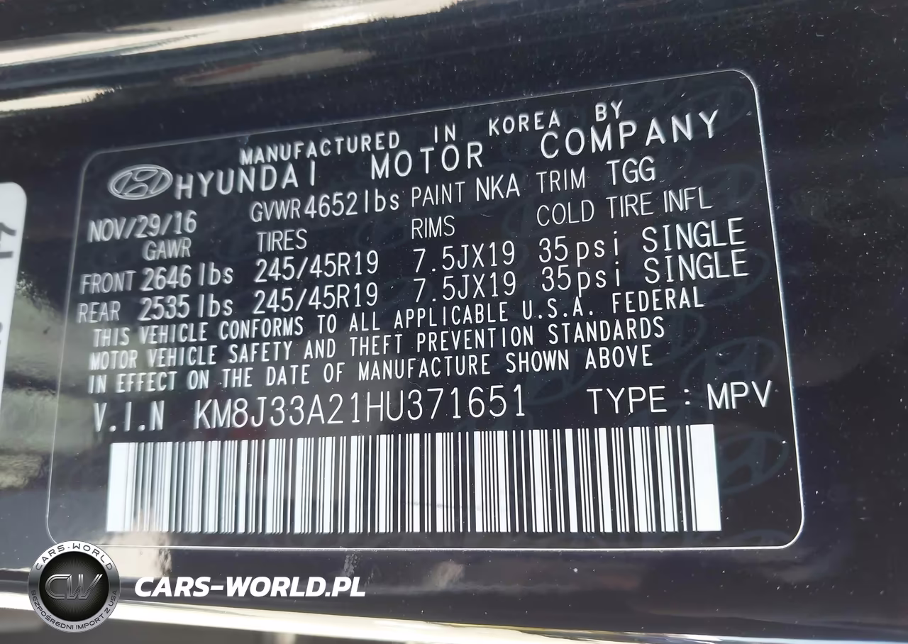 2017 Hyundai Tucson Sport VIN:KM8J33A21HU371651 - 9