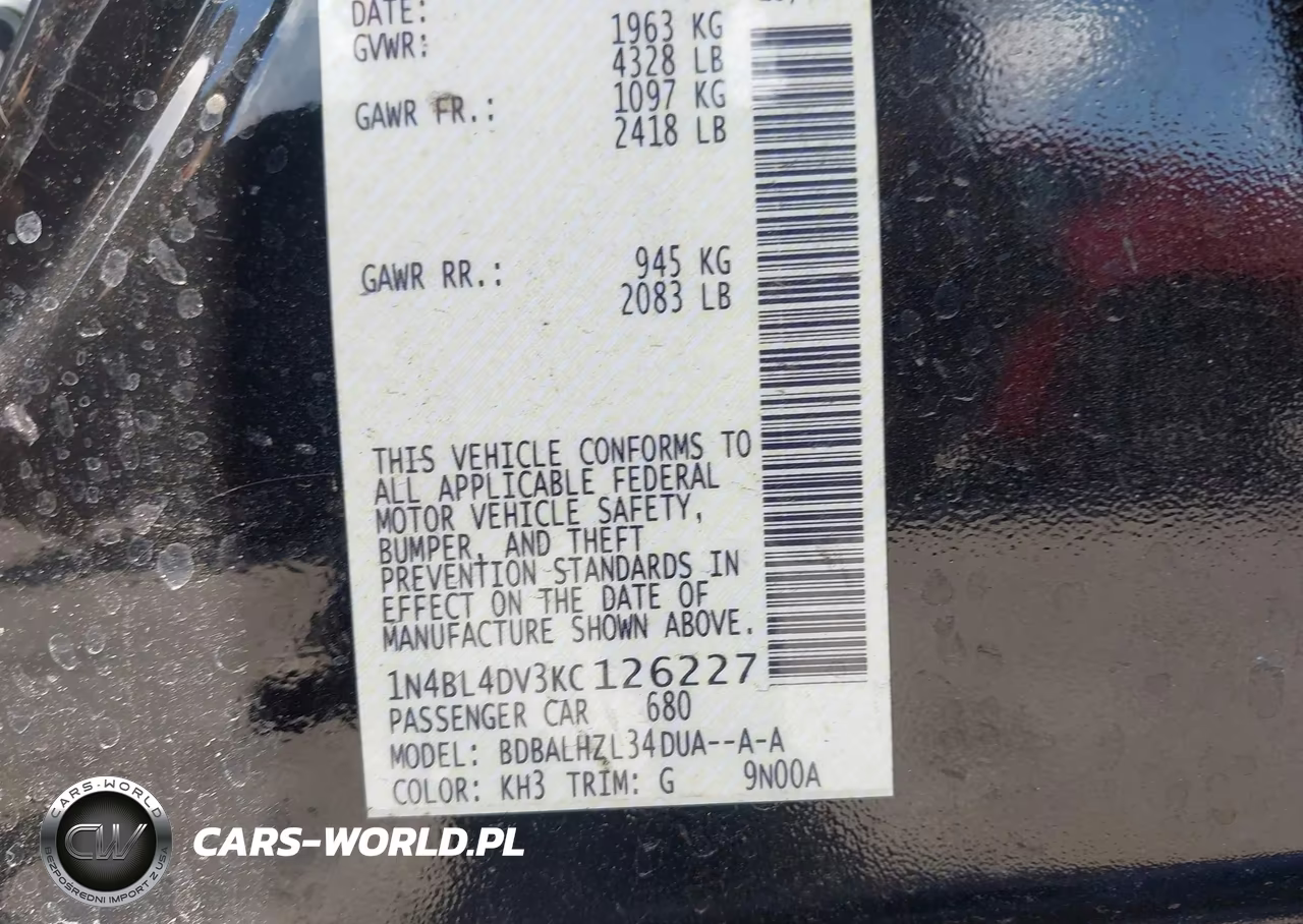 2019 Nissan Altima 2.5 Sv VIN:1N4BL4DV3KC126227 - 9
