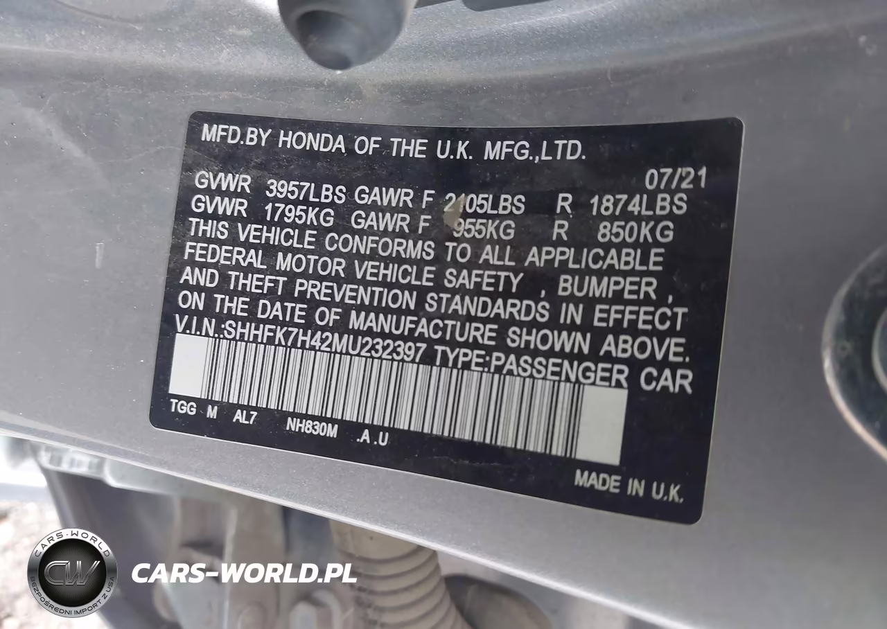 2021 Honda Civic Sport VIN:SHHFK7H42MU232397 - 9