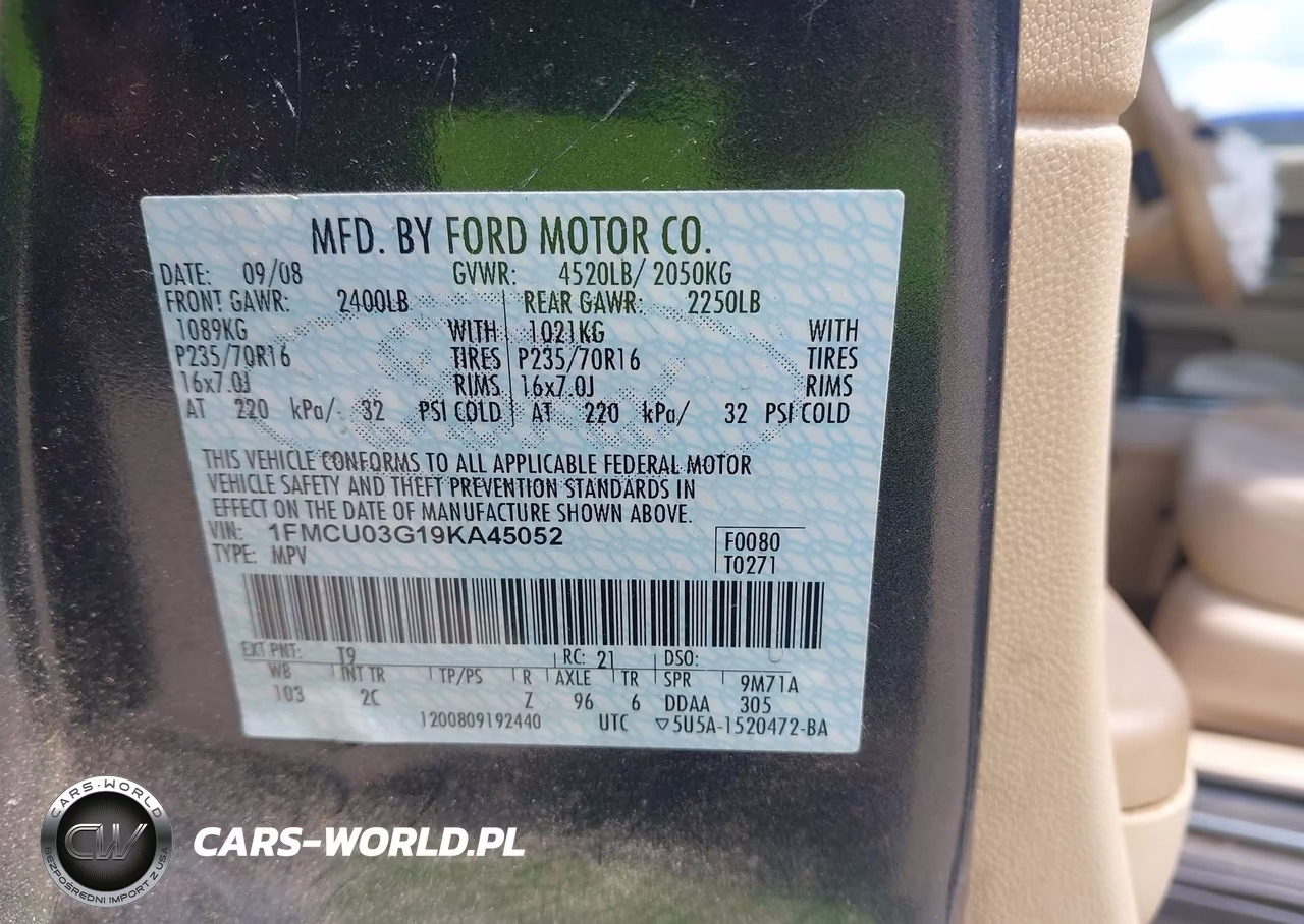 2009 Ford Escape Xlt VIN:1FMCU03G19KA45052 - 9