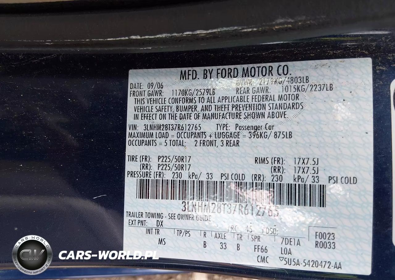 2007 Lincoln Mkz VIN:3LNHM28T37R612765 - 9