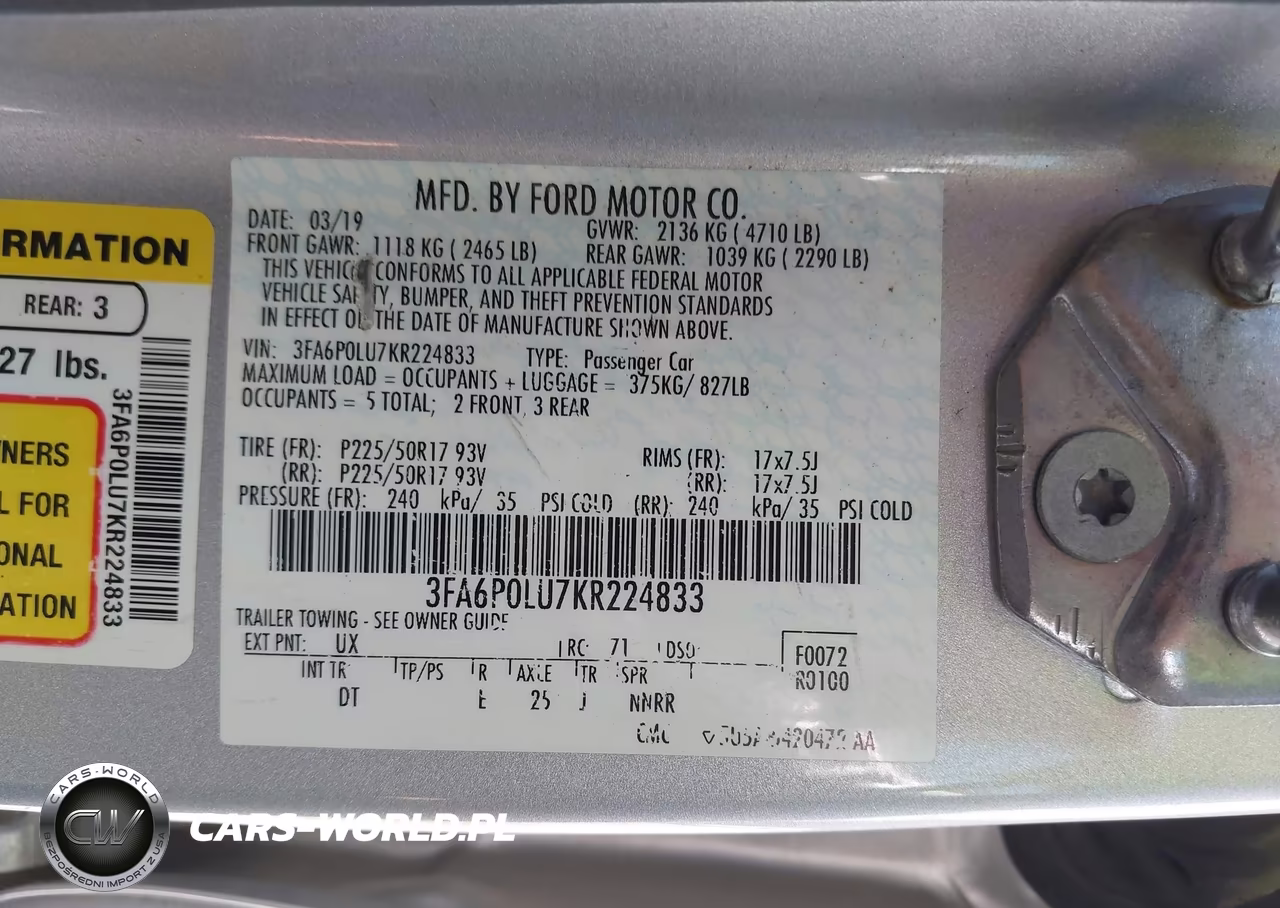 2019 Ford Fusion Hybrid Se VIN:3FA6P0LU7KR224833 - 9