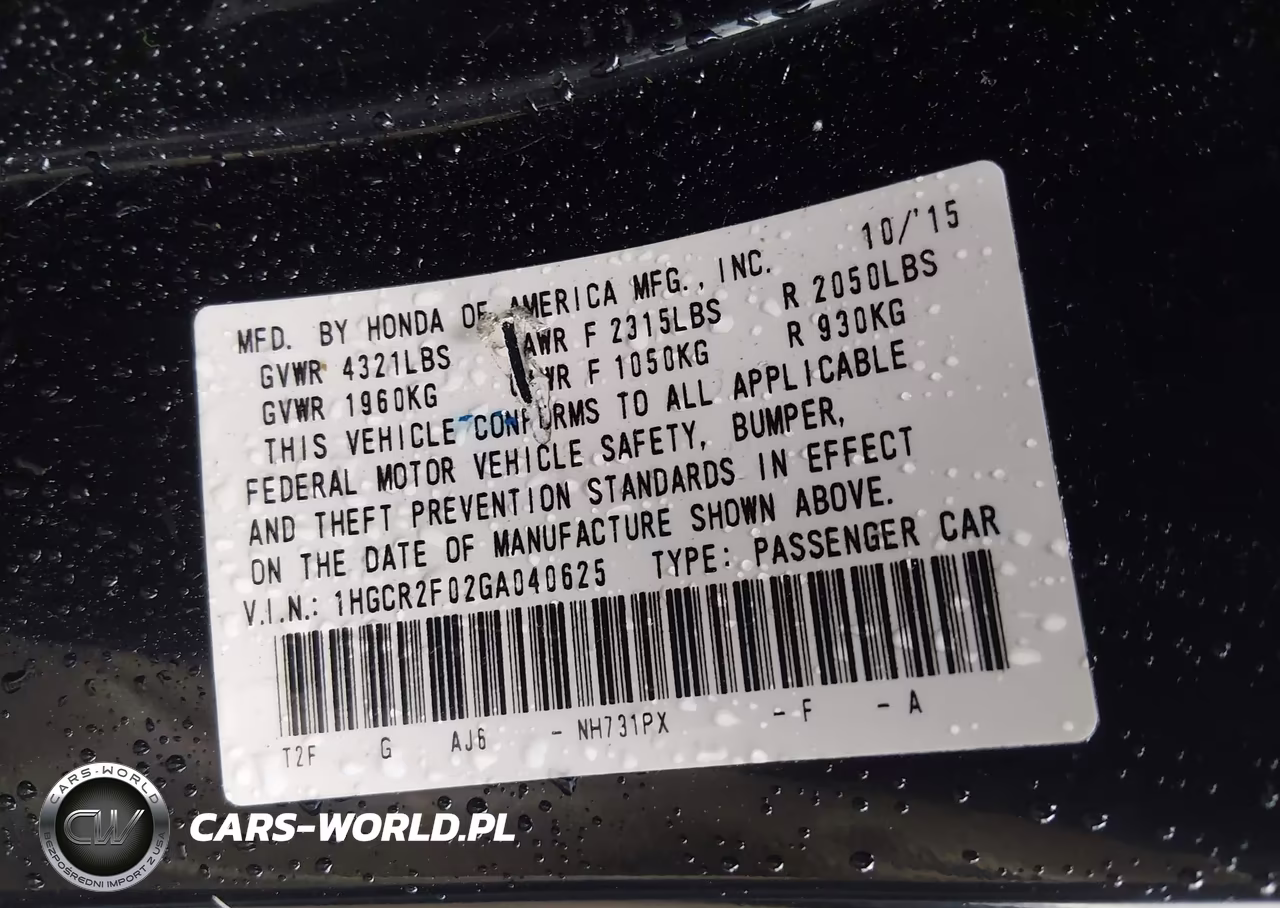 2016 Honda Accord Ex VIN:1HGCR2F02GA040625 - 9