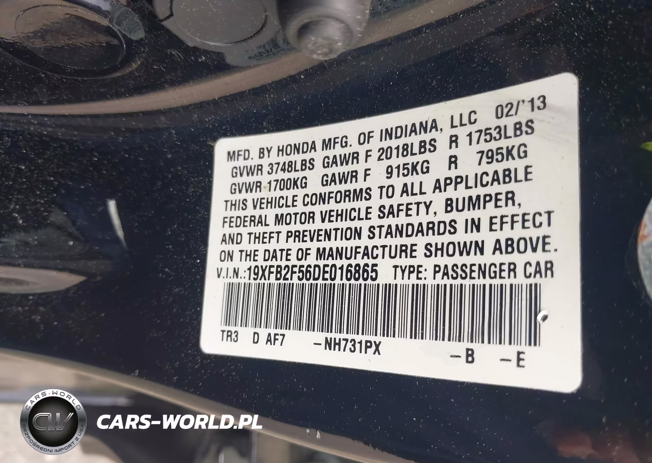 2013 Honda Civic Lx VIN:19XFB2F56DE016865 - 9