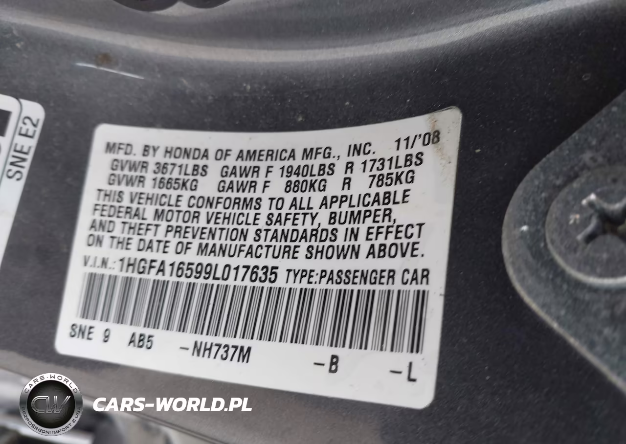 2009 Honda Civic Lx VIN:1HGFA16599L017635 - 9