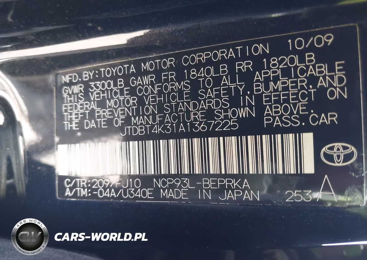 2010 Toyota Yaris VIN:JTDBT4K31A1367225 - 9