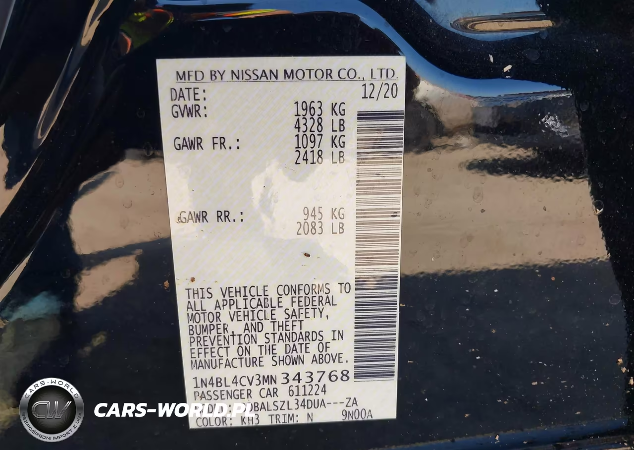 2021 Nissan Altima Sr Fwd VIN:1N4BL4CV3MN343768 - 9