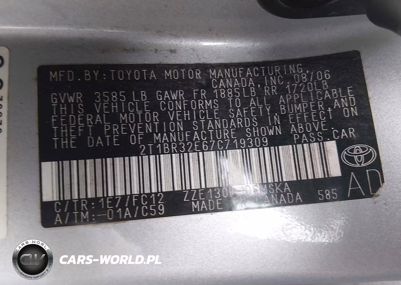 2007 Toyota Corolla S VIN:2T1BR32E67C719309 - 9