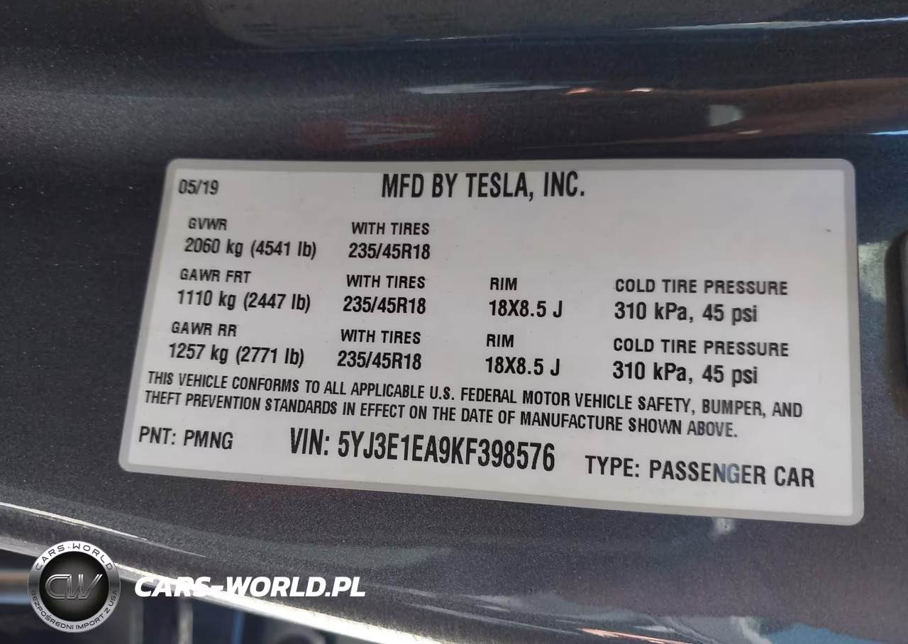 2019 Tesla Model 3 Long Range-Mid Range-Standard Range-Standard Range Plus VIN:5YJ3E1EA9KF398576 - 9