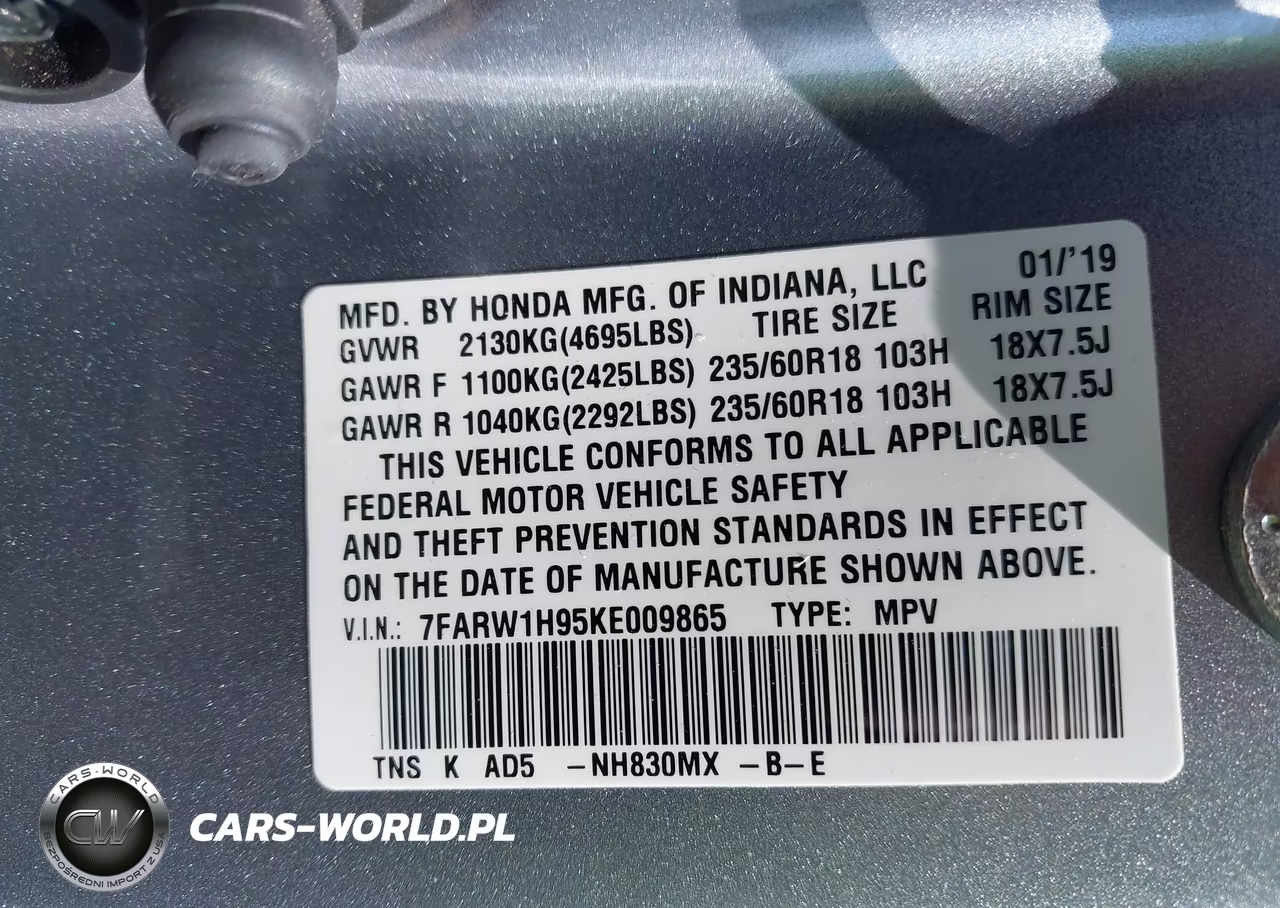 2019 Honda Cr-V Touring VIN:7FARW1H95KE009865 - 9