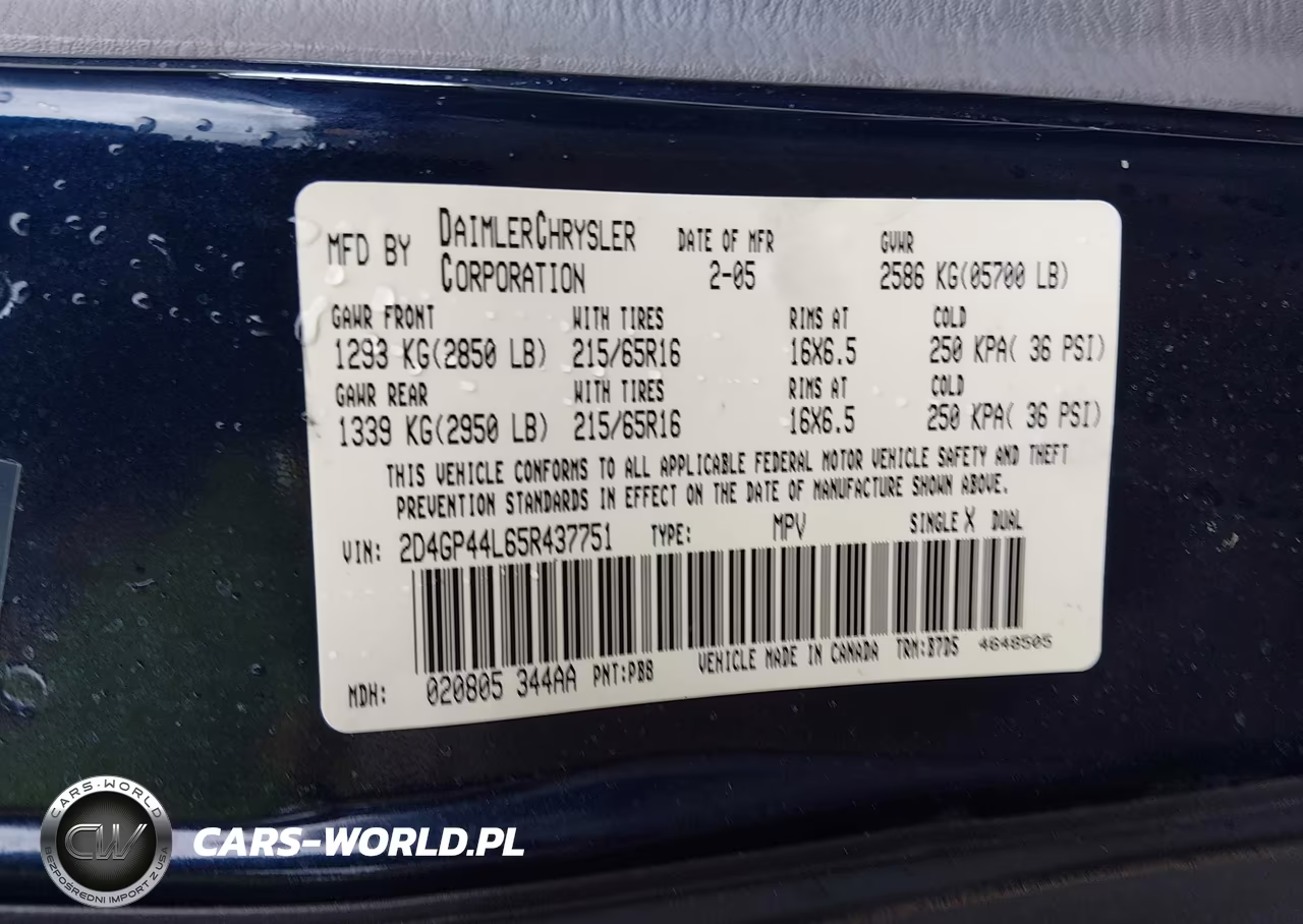 2005 Dodge Grand Caravan Sxt VIN:2D4GP44L65R437751 - 9