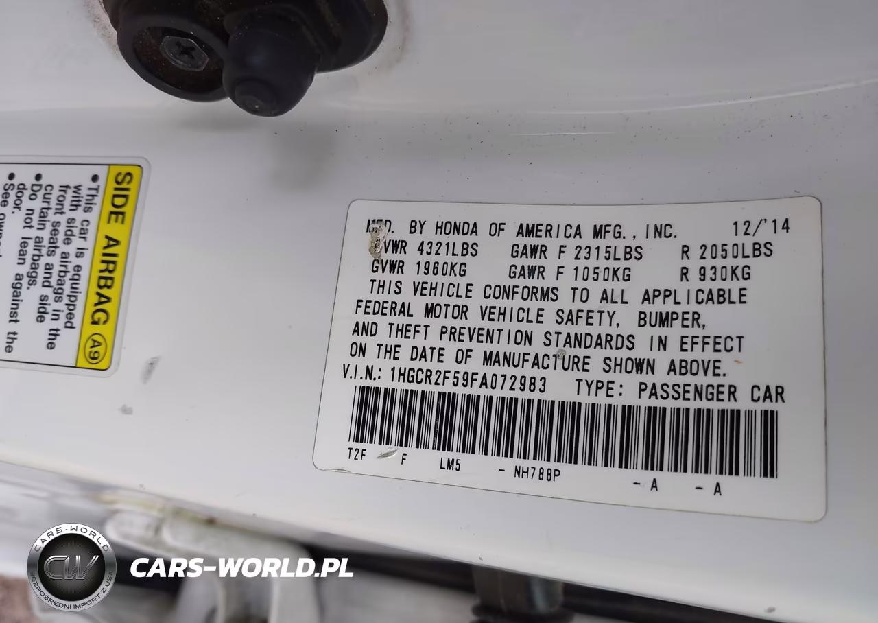 2015 Honda Accord Sport VIN:1HGCR2F59FA072983 - 9
