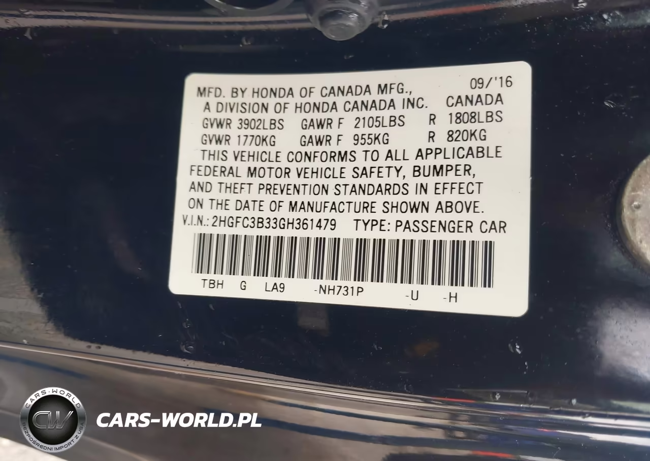 2016 Honda Civic Ex-T VIN:2HGFC3B33GH361479 - 9