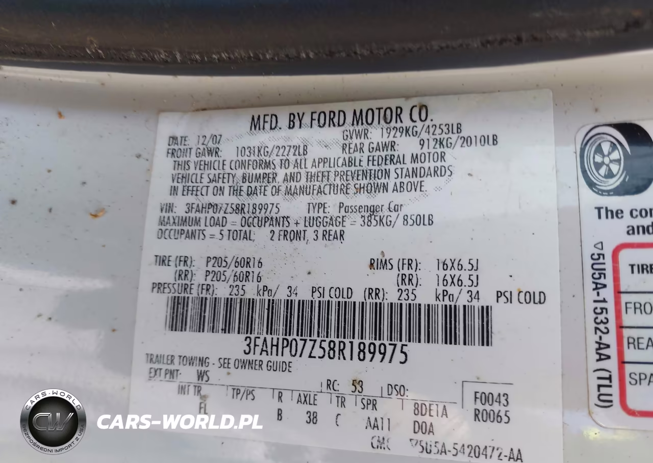 2008 Ford Fusion Se VIN:3FAHP07Z58R189975 - 9