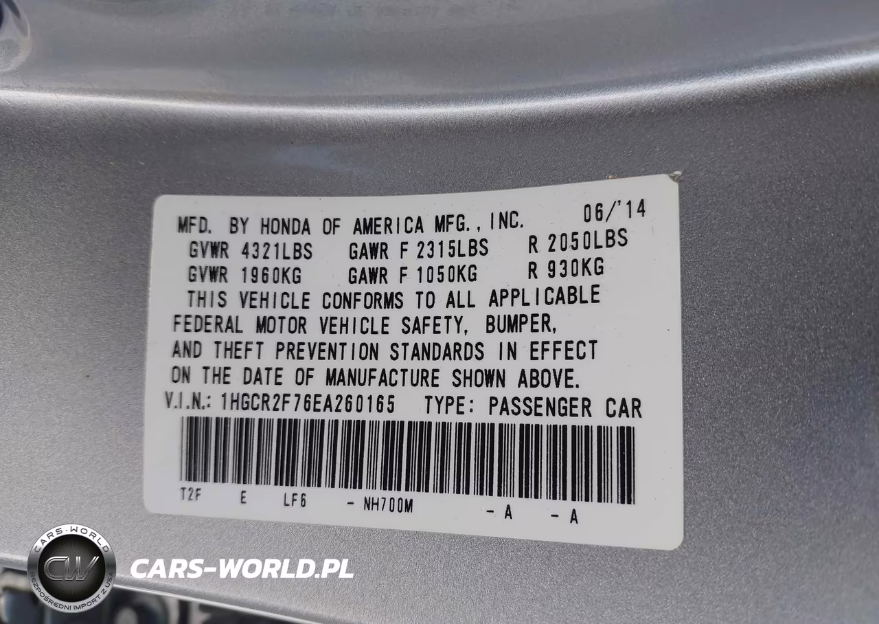 2014 Honda Accord Ex VIN:1HGCR2F76EA260165 - 9
