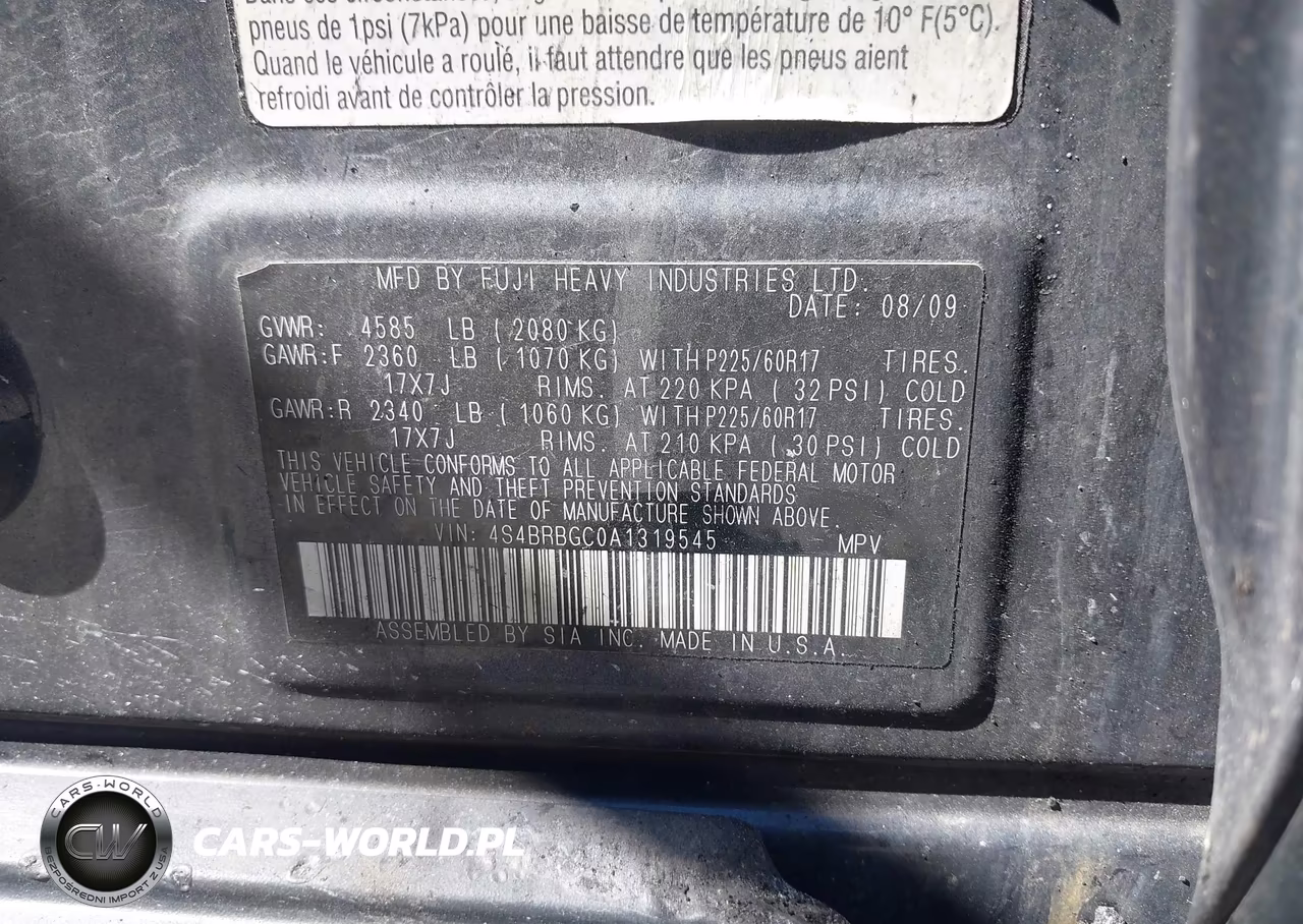 2010 Subaru Outback 2.5I Premium VIN:4S4BRBGC0A1319545 - 9