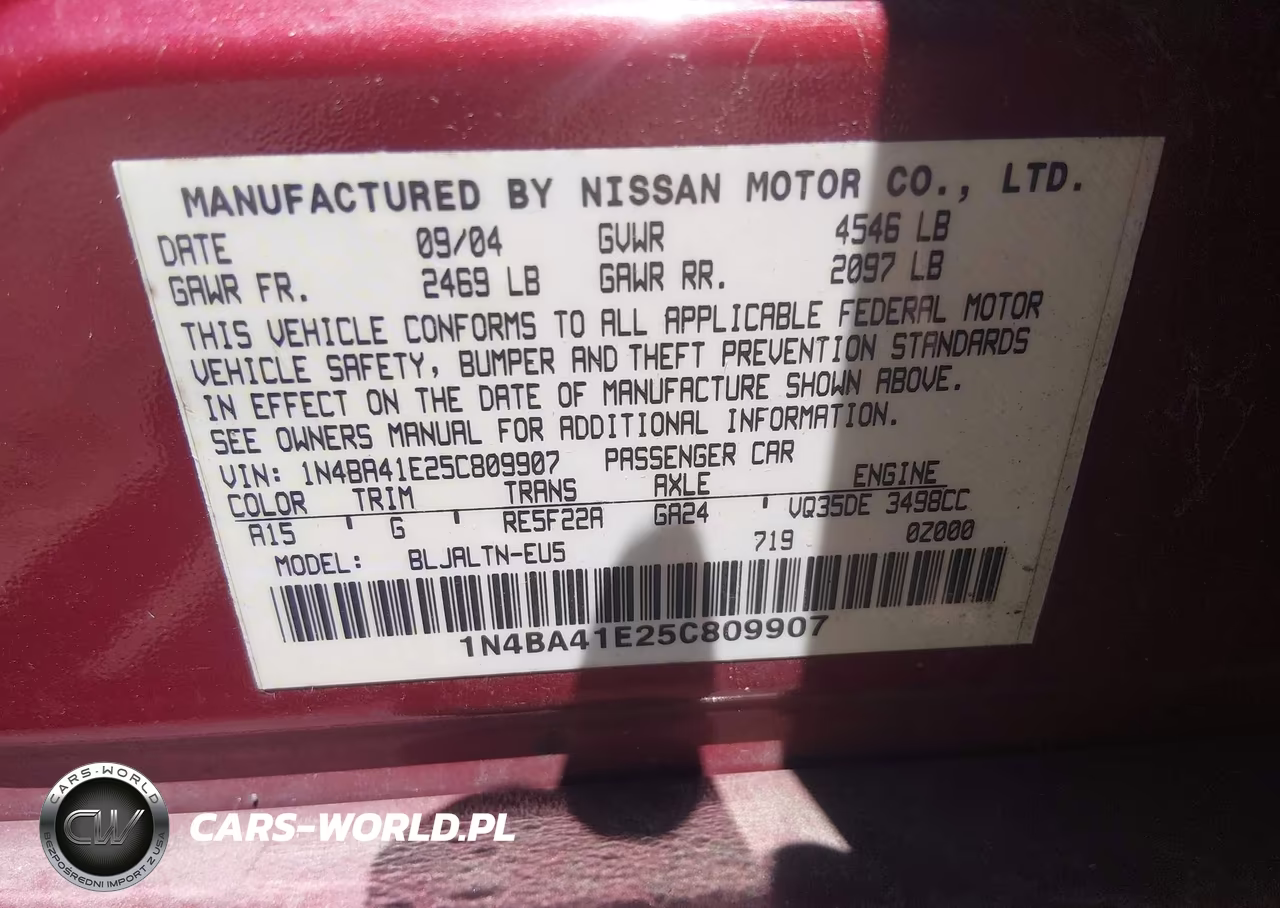 2005 Nissan Maxima 3.5 Se VIN:1N4BA41E25C809907 - 9