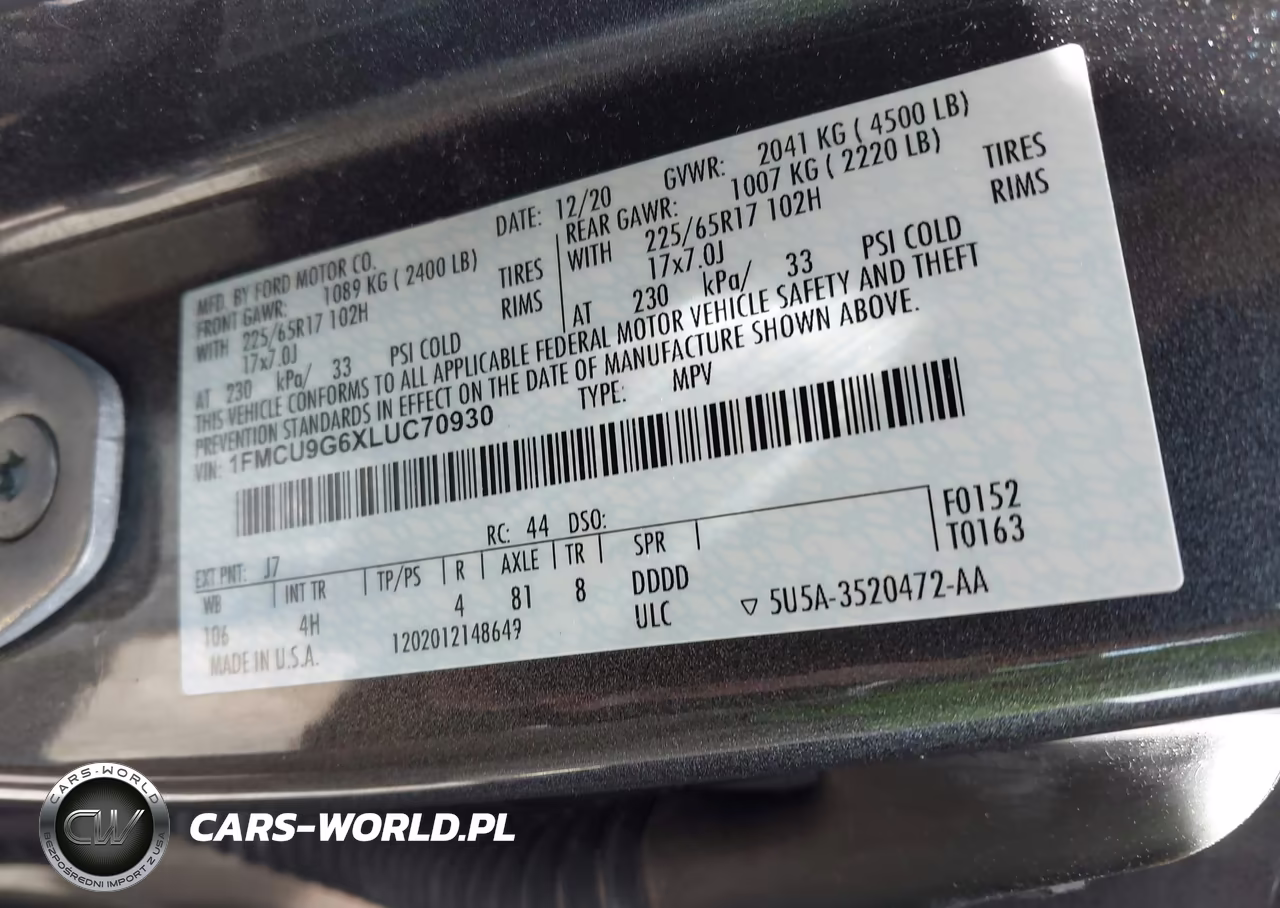 2020 Ford Escape Se VIN:1FMCU9G6XLUC70930 - 9