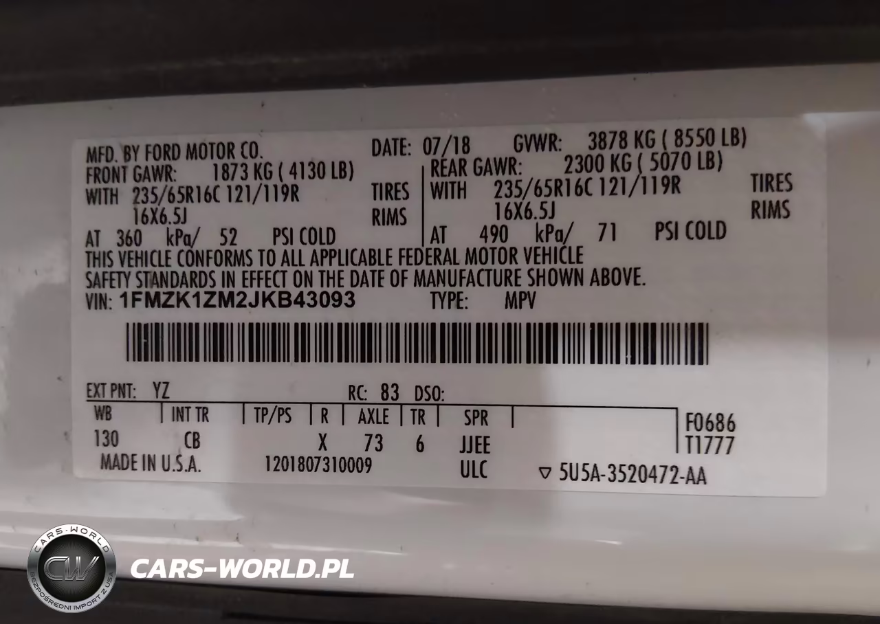 2018 Ford Transit-150 Xl VIN:1FMZK1ZM2JKB43093 - 9