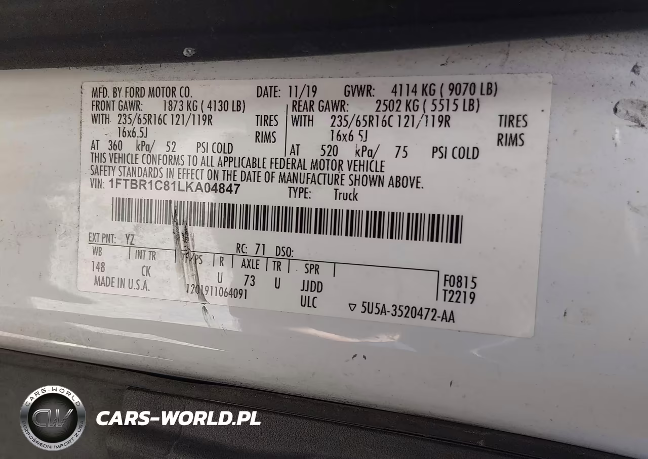 2020 Ford Transit-250 VIN:1FTBR1C81LKA04847 - 9