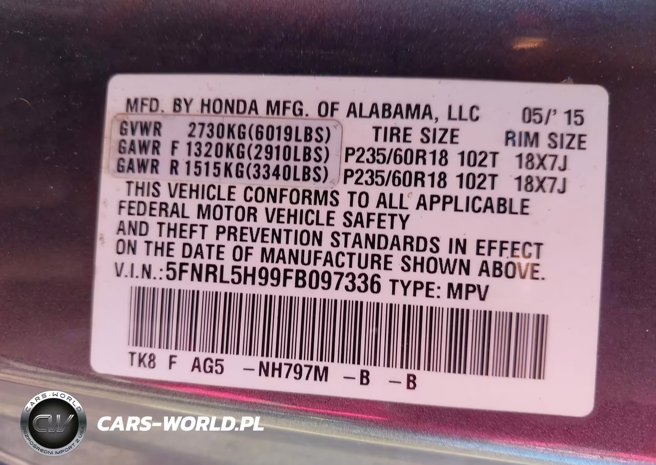 2015 Honda Odyssey Touring-Touring Elite VIN:5FNRL5H99FB097336 - 9