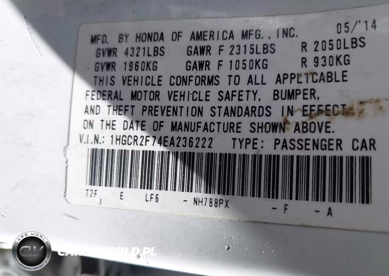 2014 Honda Accord Ex VIN:1HGCR2F74EA236222 - 9