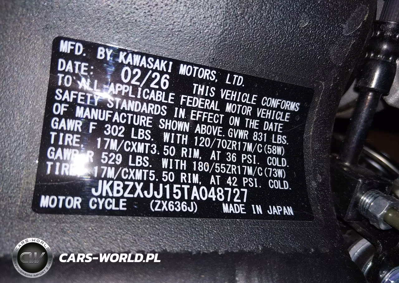 2026 Kawasaki Zx636 K VIN:JKBZXJJ15TA048727 - 10