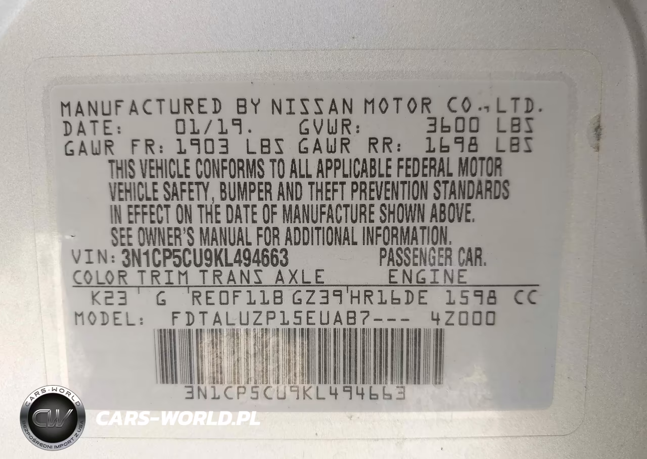 2019 Nissan Kicks Sr VIN:3N1CP5CU9KL494663 - 9