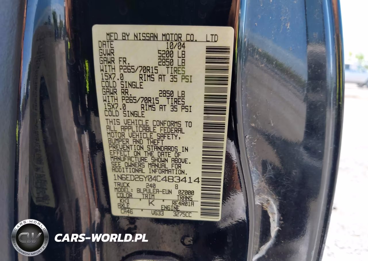 2004 Nissan Frontier Xe-V6 VIN:1N6ED26Y04C483414 - 9