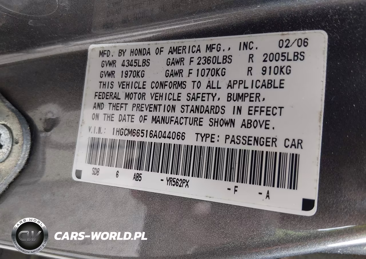 2006 Honda Accord 3.0 Ex VIN:1HGCM66516A044066 - 9